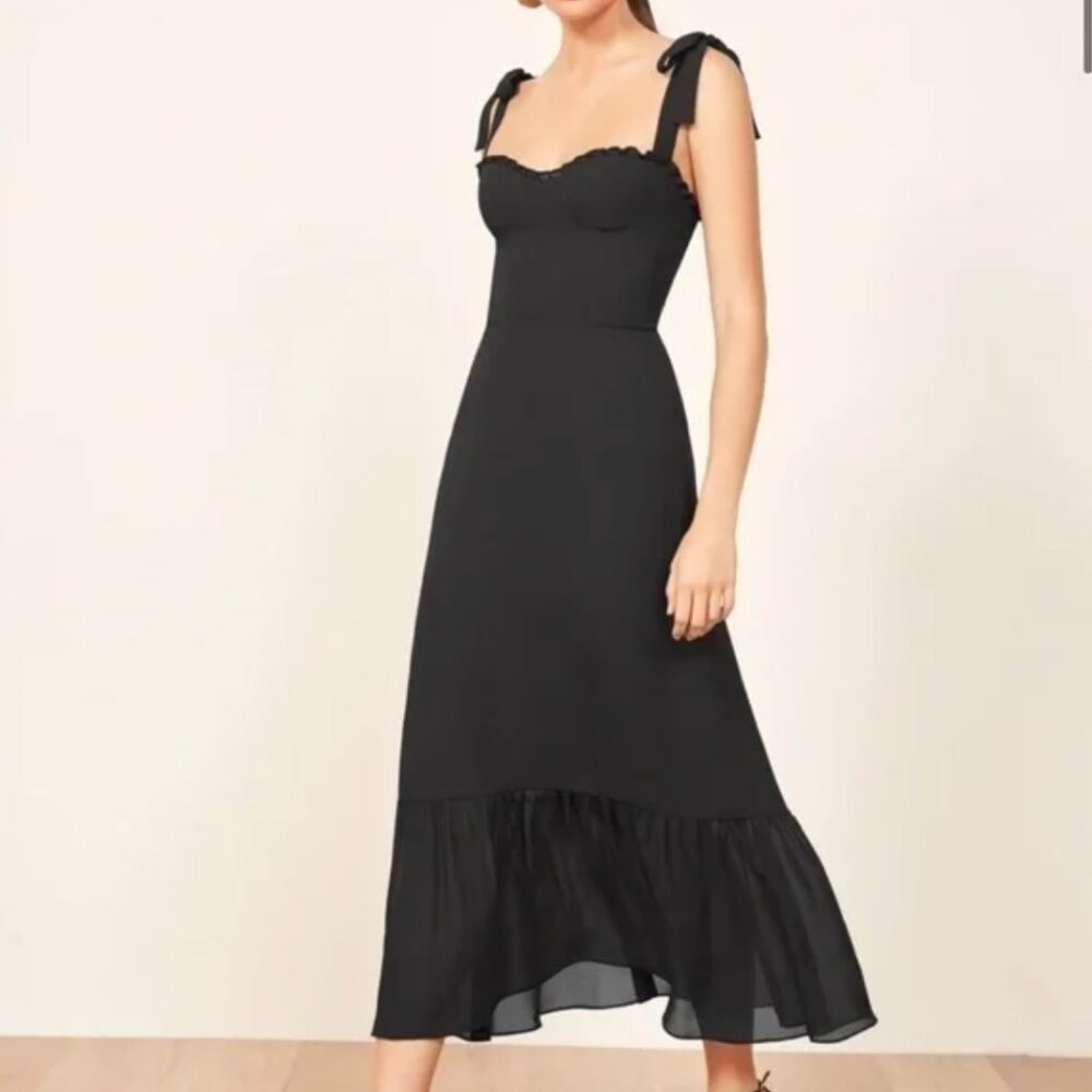 Reformation Black Midi Dress with Tie Straps